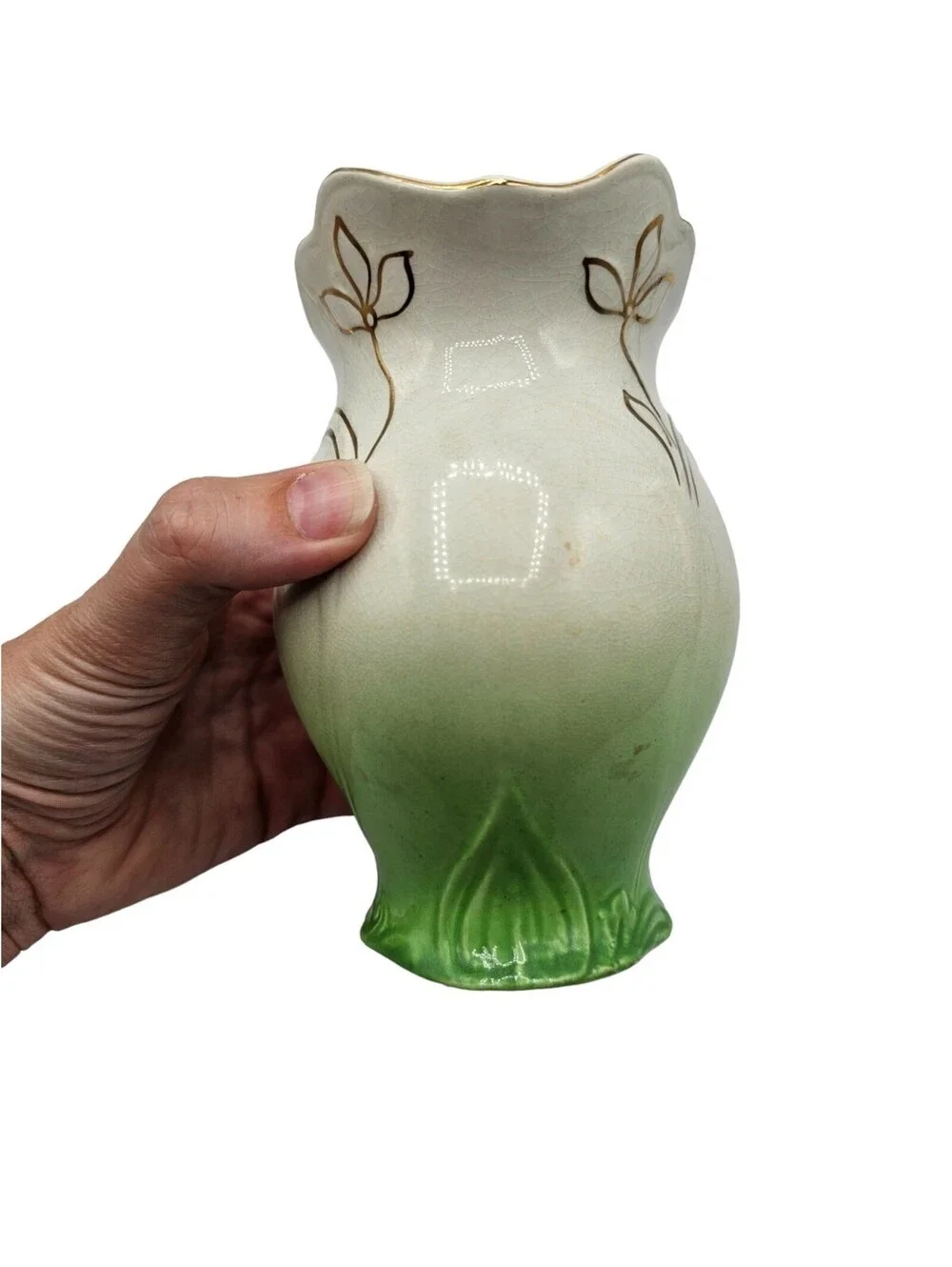 Antique Vase Toothbrush Holder Royal Semi Porcelain Dudson Green White
